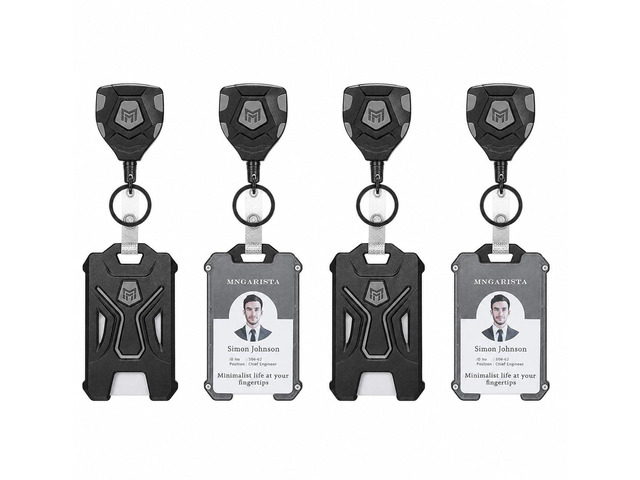 4 Pack Heavy Duty Badge Holder, Vertical ID Card Holder for Credit Cards, Clear ID Window, All PC Polycarbonate Plastic Housing, 5 Cards Capacity,...