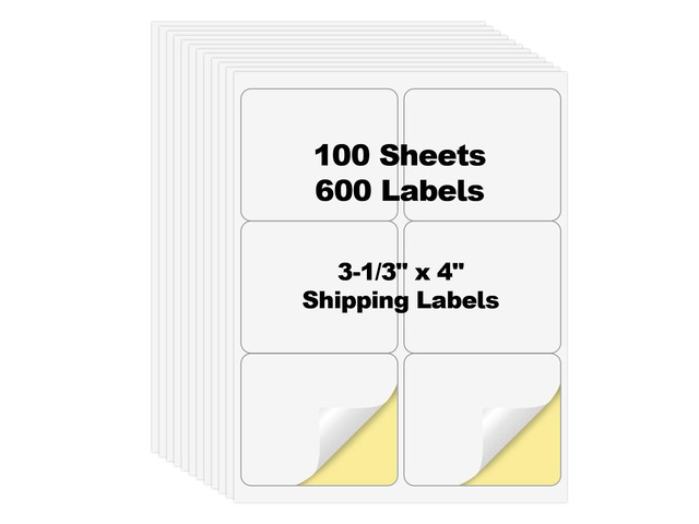 600 Pcs 4' x3-1/3 6 Up Shipping Labels for Laser & Inkjet Printer 100 Sheets Permanent Strong Adhesive Matte White 6 Labels per Page Sheets, Blank...