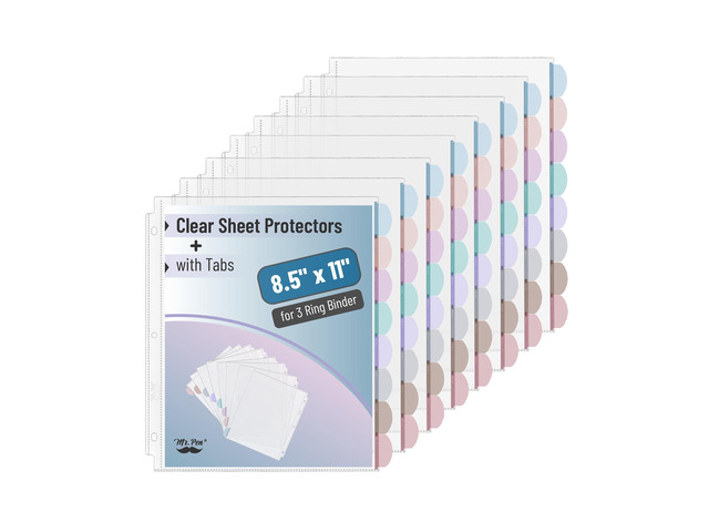 Clear Sheet Protectors with Tabs, 8.5x11 Inches, 8 Tabs, 8 Sets Durable Clear Plastic Dividers for 3 Ring Binders, Insertable Index Page Divider...