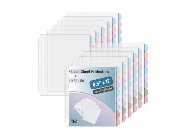 Bulk Clear Sheet Protectors with Tabs, 8.5'x11', 8 Tabs, 12 Sets Plastic Dividers for 3 Ring Binder, Insertable Index Page Divider Multicolor Tabs