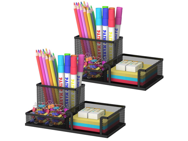 Pen Holder Desk Organizer, 2Pack Office Supplies Pencil Holder with 3 Compartments, Desk Accessories and Workspace Organizers for Home School...