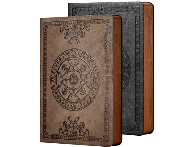 Leather Journal for Men Women Vintage Notebook Diary, A5, 2 Pack Embossed Softcover, 288 Pages, Lay Flat for Writing, Journaling, Work, Travel,...
