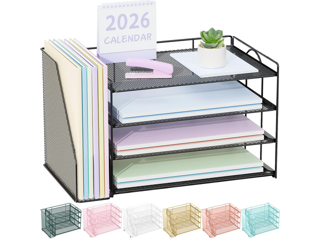 4-Tier Paper Organizer for Desk with File Organizer Desk Organizers and Accessories Desk Accessories & Workspace Organizers for Office Supplies...