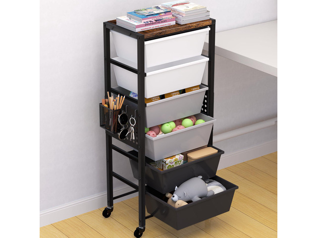 Rolling Cart with Drawers, Rolling Storage Cart with Large Plastic Drawers & Wooden Tabletop, Utility Cart with Pegboards & Basket, Storage Drawers...