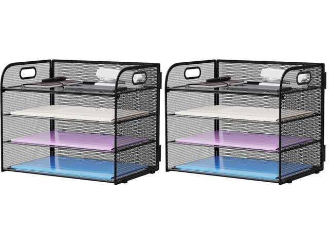 4 Tier Paper Organizer Letter Tray - Mesh Desk File Organizer with Handle, Paper Sorter Organizer for Letter/A4 Office File Folder Holder (Black,...
