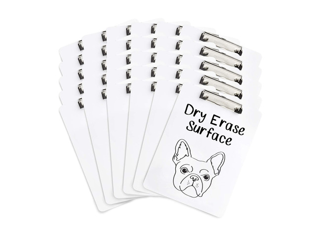 30 Dry Erase Clipboards, Whiteboard, Letter Size 9 x 12.5 in, Whiteboard and Dry Erase Board Front, Low Profile Clip, Hanging Loop, for Classrooms,...