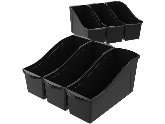 Large Book Bin - Interlocking Plastic Organizer for Home, Office, and Work Space - Black, 6-Pack (70109C06C)