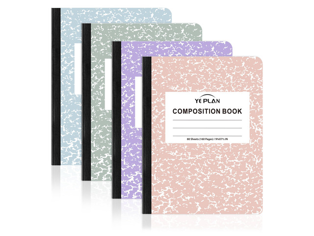 Composition Notebooks 4 pack, Wide Ruled Notebook Paper, 9 3/4' x 7 1/2', 80 Sheets/160 Pages, Aesthetic Marble Composition Notebook for School &...