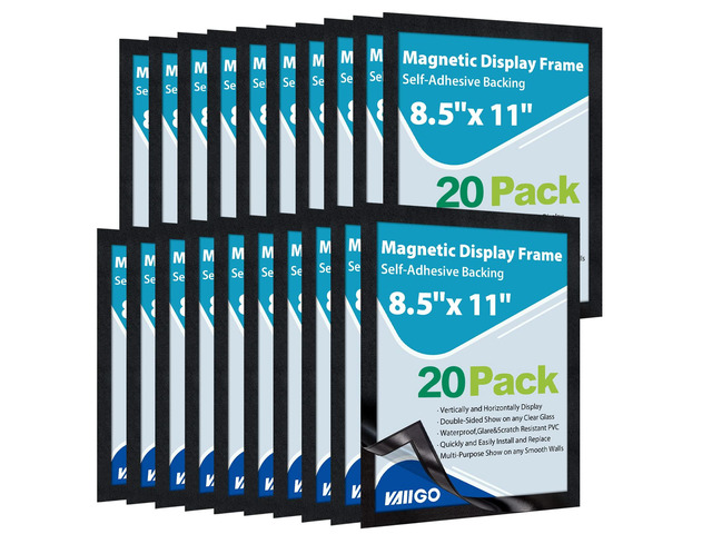 8.5'x 11' Self Adhesive Magnetic Sign Holder, Double Sided Window Magnetic Display Frame with Clear PVC and Strong Magnetic for...