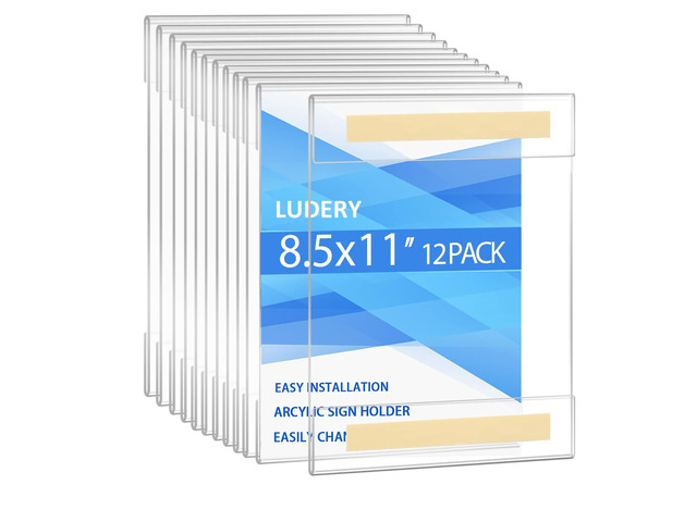 8.5 x 11 Acrylic Sign Holder Wall Mount,Wall Sign Menu Paper Holder with Double Side Tape Adhesive for Home, Office, Store, Restaurant (12 Pack)