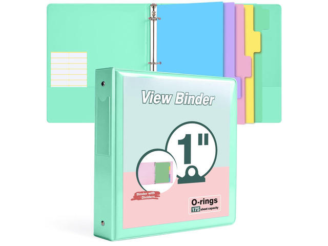 3 Ring Binder 1 inchCute Binder Organizer with 5 Tab Dividers Fits 175 Sheets of 8.5x11 Paper, Customizable Clear Cover with Inside Pockets,...