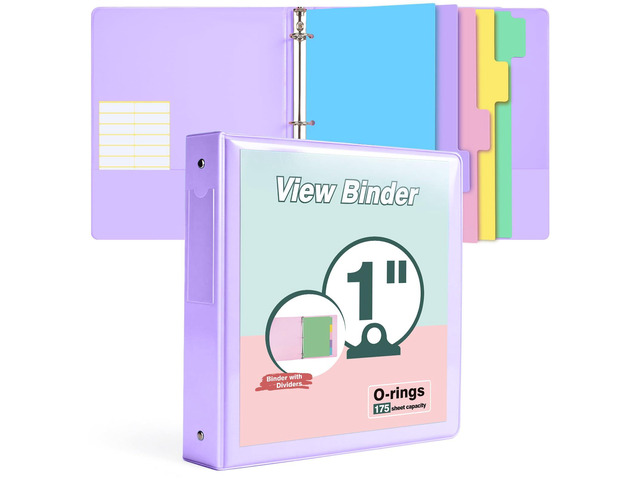3 Ring Binder 1 inchCute Binder Organizer with 5 Tab Dividers Fits 175 Sheets of 8.5x11 Paper, Customizable Clear Cover with Inside Pockets,...