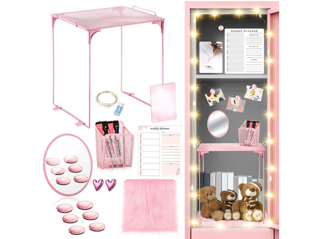 19 Pcs Locker Organizer and Decorating Kit, First Day of Essentials Marble Print Whiteboard with Markers Locker Shelf Plush Area Rug Mirror...