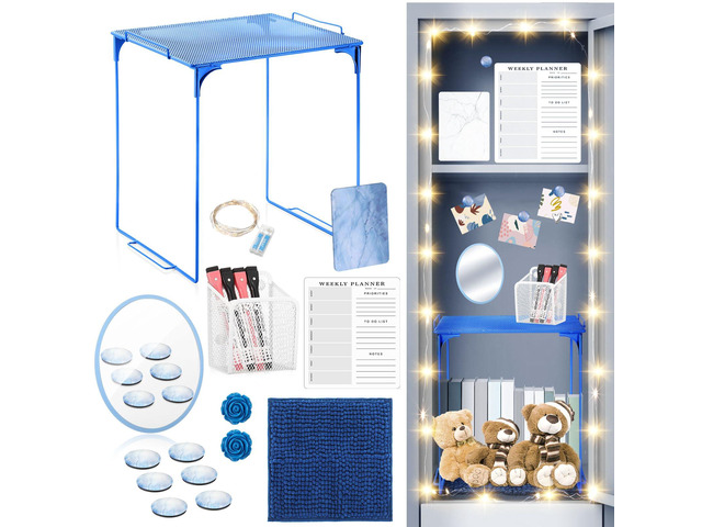 17 Pcs Locker Organizer and Decorating Kit, First Day of Essentials Marble Print Whiteboard with Markers Locker Shelf Plush Area Rug Mirror...