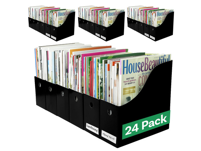 Magazine File Holder Set, Black Cardboard Office Organizer, 24-Pack Set of 24 black cardboard magazine holders features 4-inch-wide storage and...