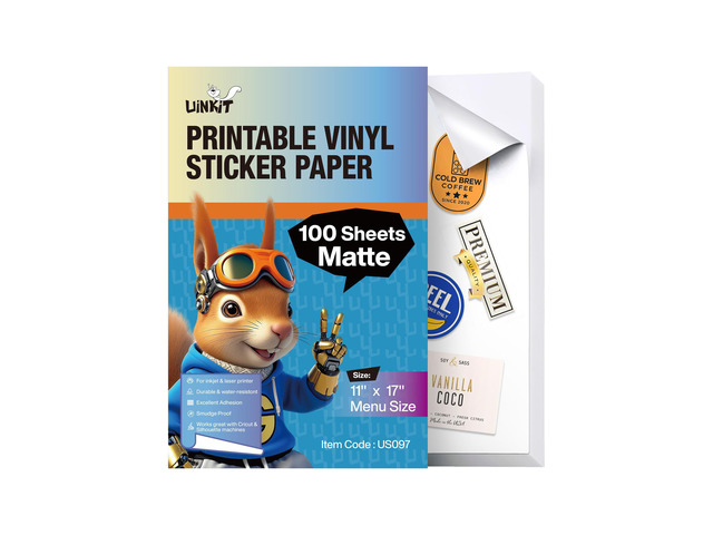 Luxe-Matte Printable Vinyl Sticker Paper 100 Sheets Menu Size Vibrant Color, Lay-Flat, Removable Adhesive for Branding & Crafts for Cutting Machine