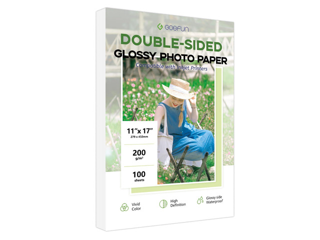 Double Sided 11x17 Glossy Photo Paper, 54 LB Inkjet Photo Paper 100pack 200 GSM Photo Printer Paper for Dye Ink
