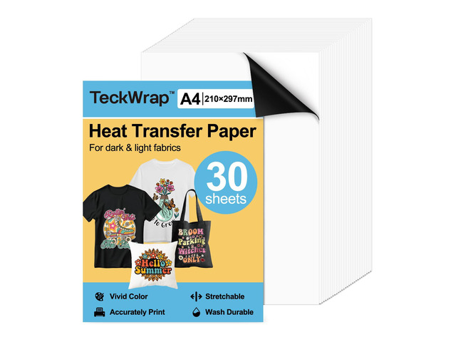 Printable Heat Transfer Paper for T-Shirts 30 Sheets, 8.3' X 11.7' Printable Heat Transfer Vinyl for Inkjet Printer, Iron on Transfer Paper for...