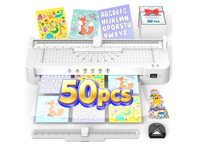13Inch Laminator Machine with Sheets 50pcs, Paper Cutter Corner Rounder Scale Line, Dual Roller Hot/Cold NTC Control 11x17 ABS Anti-Jam 78s Preheat...