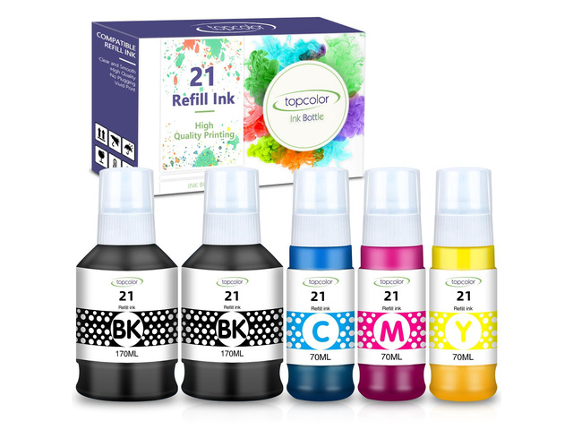 5Pack Compatible for Canon 21 GI-21 GI21 G3270 G3290 Ink Refill Bottles Set GI-21 G3270 Ink Bottles Compatible for Canon MegaTank G3270 G3290 G4280...
