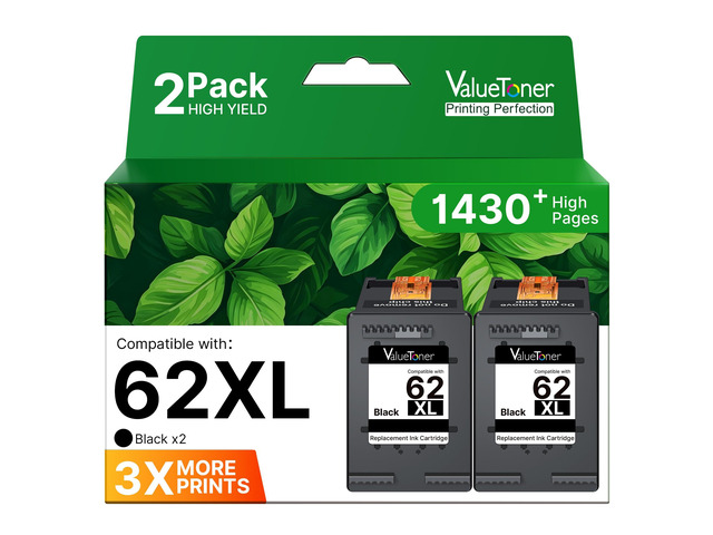 62XL Ink Cartridges Black for HP Ink 62 XL for HP 62 Black Ink Cartridge Work with HP Envy 7640 7645 5660 5540 5544 5640 7644 OfficeJet 200 250 280...