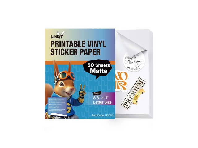 Matte_Luxe Printable Vinyl Sticker Paper for Branding & Crafts Vibrant Color, Lay-Flat, Adhesive, Removable, 50 Sheets Letter Size for Cutting Machine
