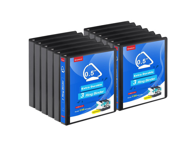Heavy Duty 0.5 inch Slant-D Ring View Binder, 1/2 inch 3 Ring Binders, Hold 125 Sheets of 8.5' x 11' Paper, 12 Pack (Black)