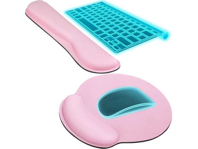 Keyboard Wrist Rest & Mouse Pad with Wrist Rest, Pale Pink Memory Foam Wrist Support, Ergonomic Design, Non-Slip Base, Office and Home Use