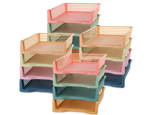 16 Pack Boho Plastic Turn in Paper Trays for Classroom Storage Bin Basket Organizers for School Teacher Supplies Classroom Office Home Organization...
