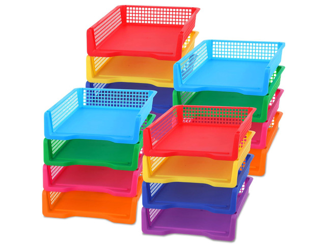 16 Pack Colorful Plastic Turn in Paper Trays for Classroom Storage Bin Basket Organizers for School Teacher Supplies Classroom Office Home...