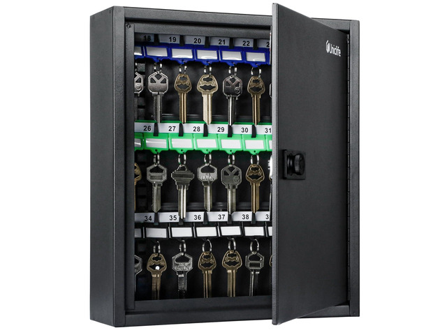 40 Position Key Cabinet with Combination Lock Resettable Black Digital Security Storage Box Steel Key Organizer with Adjustable Racks Colorful Key...