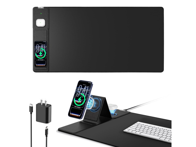 Mouse Pad with Magnetic Wireless Charging & Adjustable Phone Stand, 31.5'x15.8' Extended Desk Mat, Waterproof Ultra-Smooth Keyboard Pad, Non-Slip...