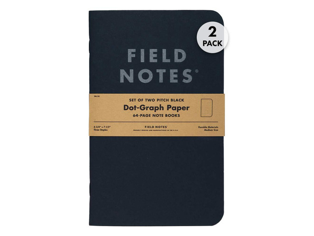 2-Pack Pitch Black Notebooks (4.75' X 7.5'), Dot-graph, 64 Pages Thin Pocket Sized EDC Notebook With 90 GSM Paper & Paperback Cover Work...