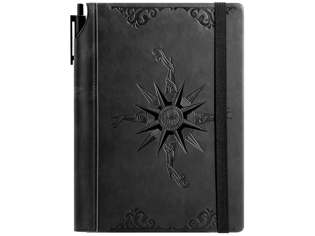 Compass Leather Journal for Men Women, A5 Lined Notebook Writing Gift 288 Pages 100 GSM Acid-free Paper, Bleed-free, Pen holder, Lay Flat, For...