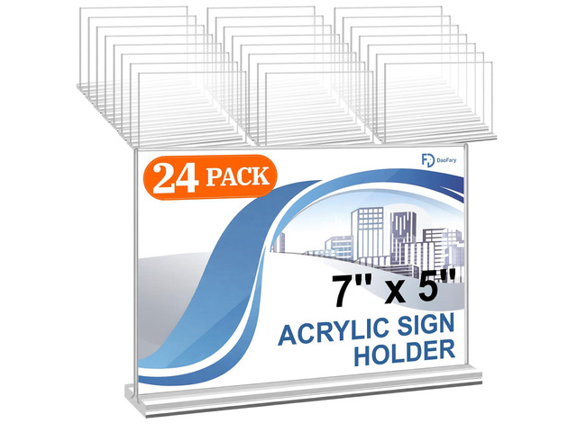 Acrylic Sign Holder 5 x 7 Horizontal, 24 Pack Double-Sided Clear Acrylic Tabletop Picture Frame, Double-Sided Table Number and Reserved Sign...