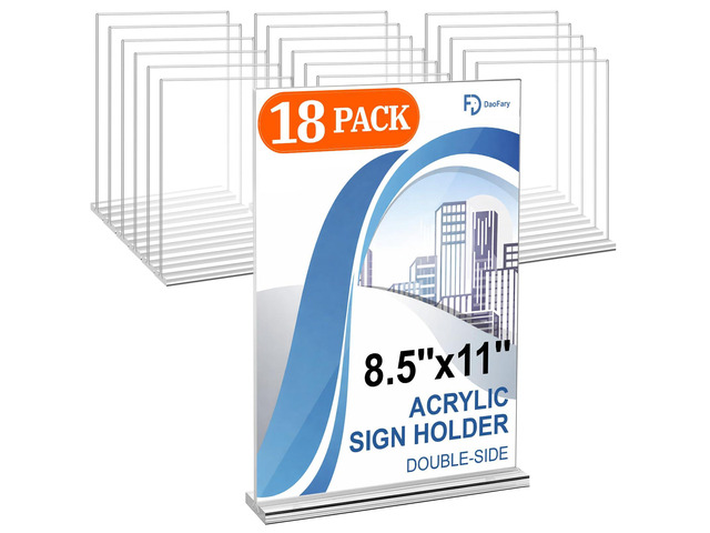 Acrylic Sign Holder 8.5 x 11, 18 Pack Double-Sided Display Clear T Shape Table Sign Stand, Menu Holder and Flyer Display Stand for Offices, Stores,...