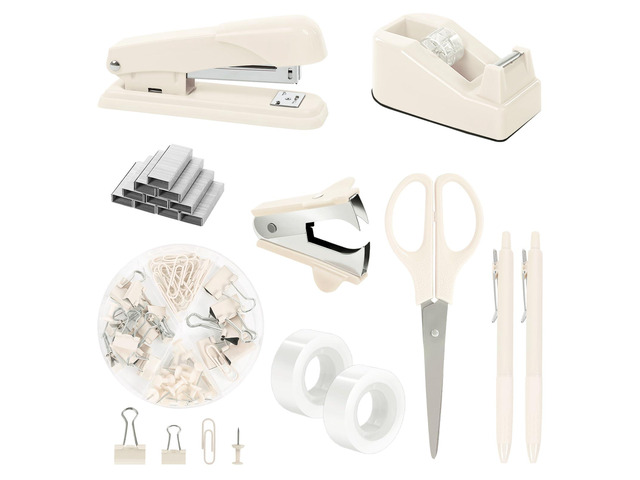 Office Supplies Set, Stapler and Tape Dispenser Set,10PCS Desk Accessories Kit with Stapler, Tape Dispenser, Scissors, Clips & Staple Remover, for...