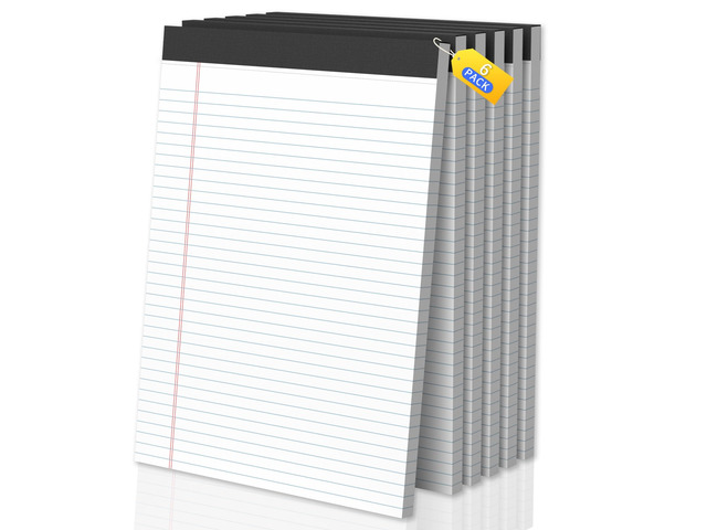 Legal Pads 8.5 X11, Narrow Ruled Notepads, 6 Pack, 50 Sheet/Pad White Legal Pads, Tear Off Notepad, Perforated Writing Pad, Notebook Paper College...