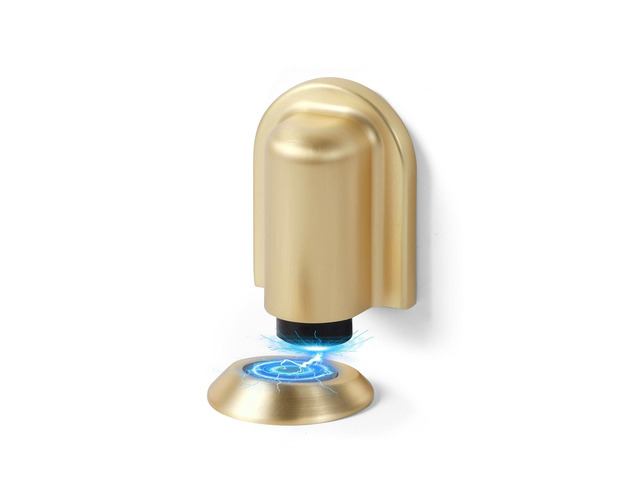 2 Pack Gold Door Stopper Magnetic Door Cathc Brushed Gold Floor Mounted Door Stop Keep Door Open with Screws and Adhesive No Drilling
