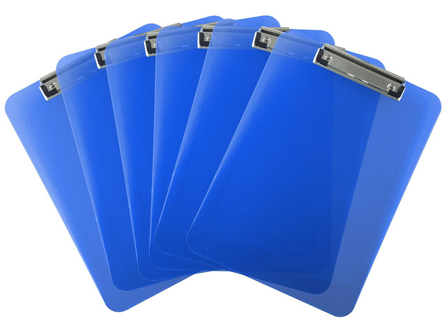 Dark Blue Clear Clipboards Letter Size Low Profile (6-Pack) Transparent tinted plastic - Fits 8.5 x 11 letter paper - Bulk 6 pack for classroom,...