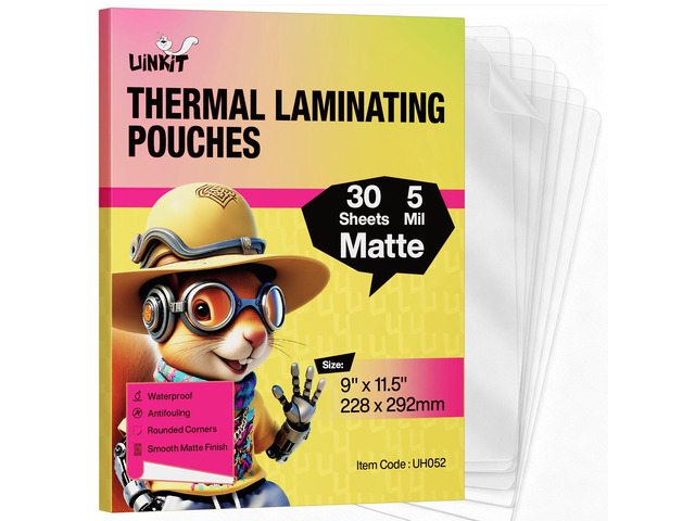 5mil Matte Thermal Laminating Pouches 9 x 11.5 Inches Thicker Clear Anti-Glare 30 Pack Fitted for Letter Size Laminating Sheets 8.5 x 11