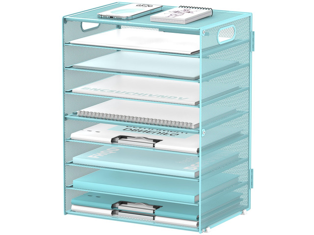 9-Tier Paper Organizer for Desk, Letter Tray with Handles, Blue, 2 Pack Desk File Organizer with Removable Trays for Sorting Files, Folders, Mail...