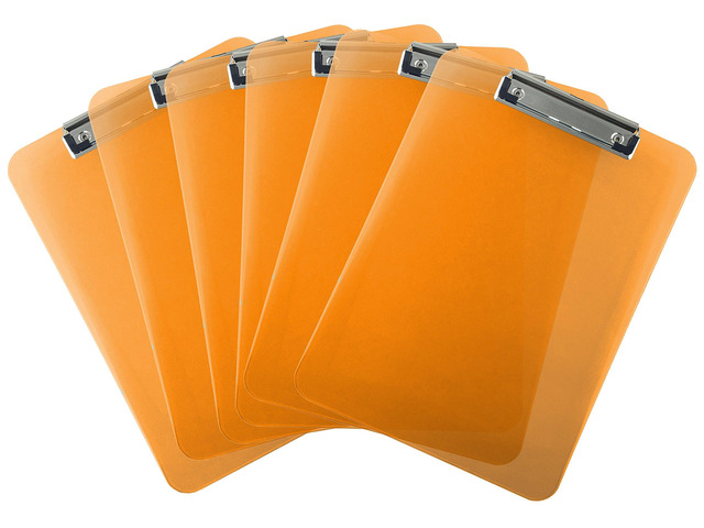 Orange Clear Clipboards Letter Size Low Profile (6-Pack)