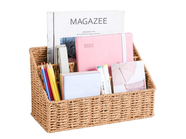 Woven Mail Organizer Countertop, 12 Inch Mail Organizer Basket for Bill and Pen, Farmhouse Desk organizers and storage