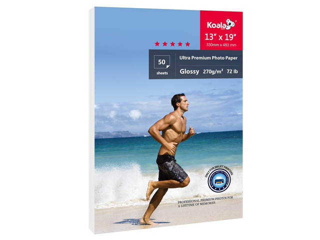 Photo Paper Resin Coated 13x19 In Glossy Photo Printer Paper 72lb for Inkjet Printer Water Resistant 50 Sheets