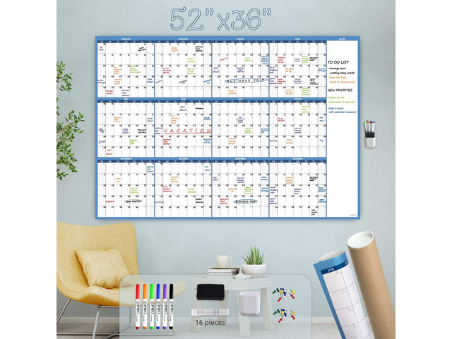 Large Dry Erase Wall Calendar - 52'x36' - Blank Undated Yearly Calendar - Whiteboard Premium Laminated Planner - Reusable Laminated Office Jumbo 12...