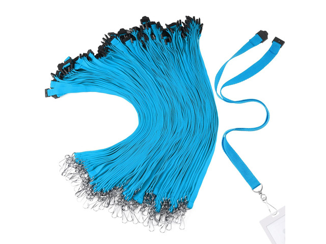 120 Pcs Breakaway Lanyards with J Hook, Light Blue Flat for ID Badges Neck Badge Lanyards Bulk Card Name tag Holder Neck Straps