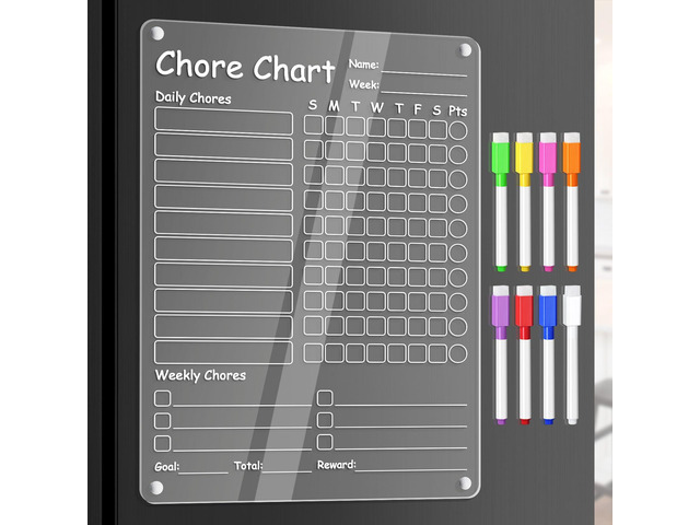 Acrylic Chore Chart Clear Dry Erase Checklist Chore Boars for Family Chores Checklist Reward Chart Responsibility Chart, 12x9'', 1 Pack