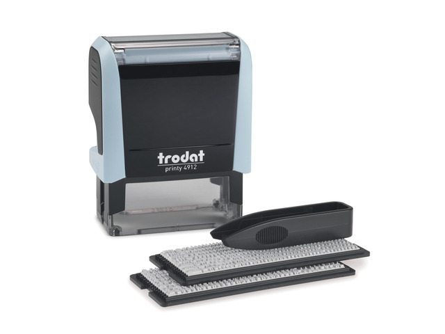 Printy 4912 Self Inking DIY Stamp Kit Black Ink, 3/4 x 1-7/8 Do It Yourself Stamp in Pastel Blue; Up to 4 lines for custom message; Tweezers and 2...