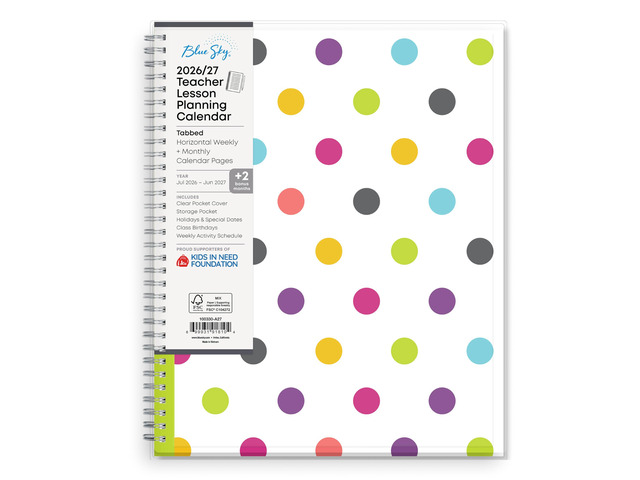 2026-2027 Weekly & Monthly Academic Planner, 8.5'x11', Dots July 2026 - June 2027, Clear Pocket Cover, Wirebound, Laminated Tabs, Storage Pocket,...